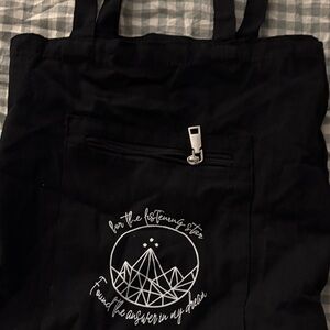 Black Tote Bag with White Embroidery